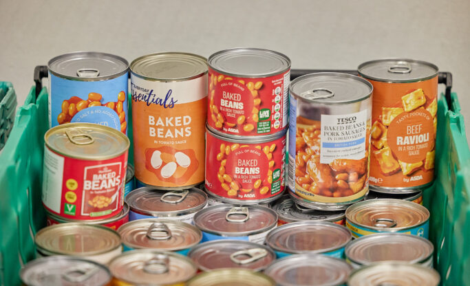 Tins of donated food